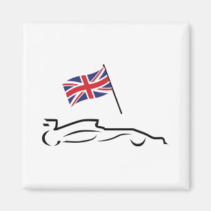 Race Car Line Drawing with British Flag Magnet