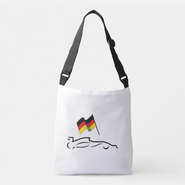 Race Car Line Drawing with German Flag Crossbody Bag (Front)