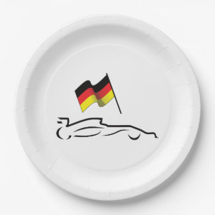 Race Car Line Drawing with German Flag Paper Plate