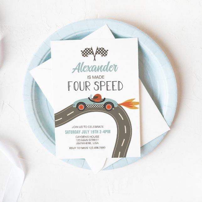 Race Car Made Four Speed Birthday Invitation (Creator Uploaded)