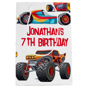Race Car Monster Truck Cars Racing Birthday Medium Gift Bag