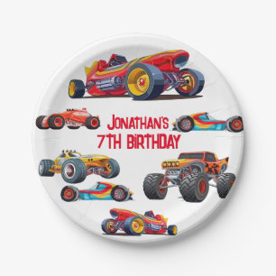 Race Car Monster Truck Cars Racing Birthday Paper Plate