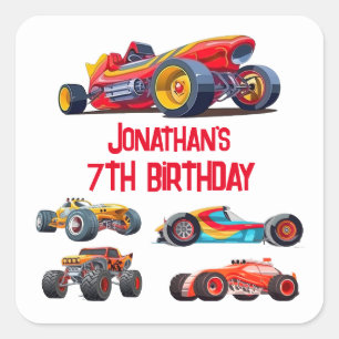 Race Car Monster Truck Cars Racing Birthday Square Sticker
