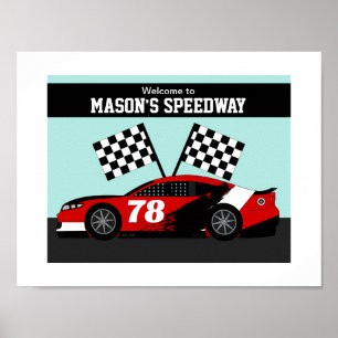 Race Car Name and Number Wall Poster