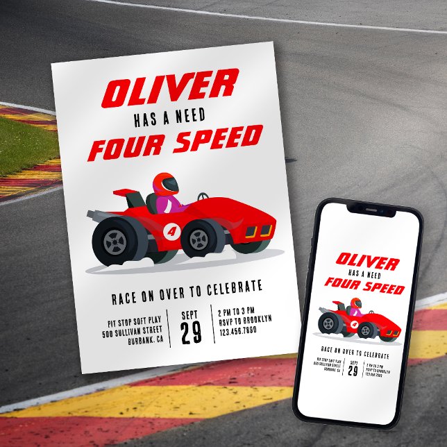 Race Car Need for Speed 4th Birthday Party Invitation (Creator Uploaded)