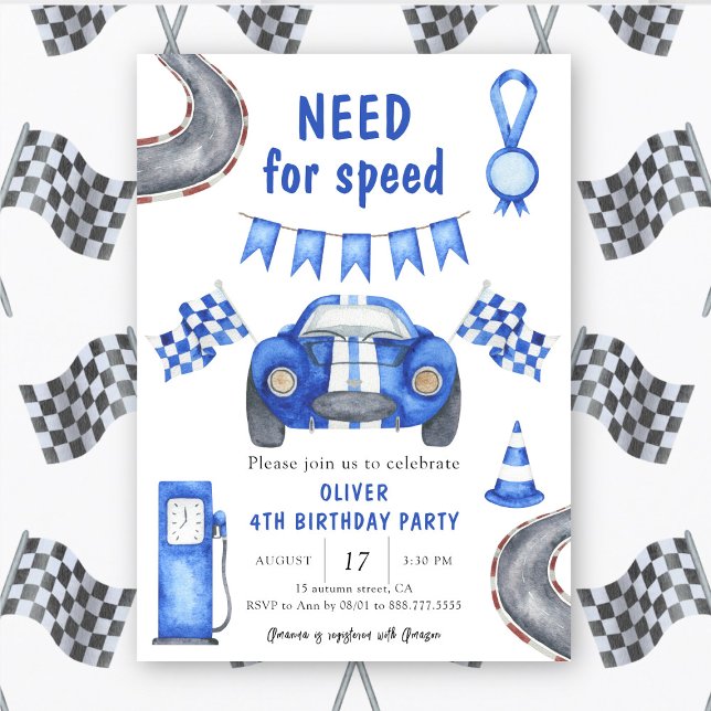 Race Car Need for speed 4th Birthday Party Invitation (Creator Uploaded)