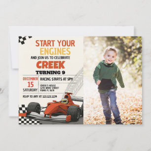 Race Car Party Birthday Invitation with photo