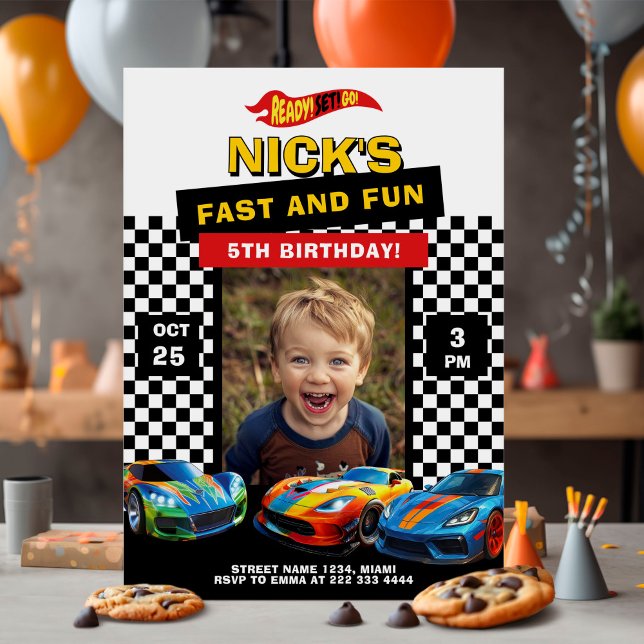 Race Car Photo Birthday Party card (Creator Uploaded)
