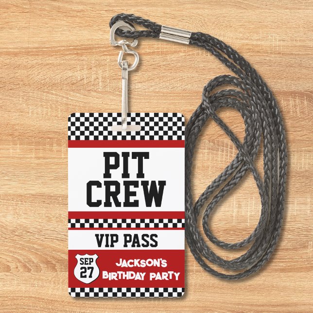 Race Car Pit Crew VIP Pass Kids Birthday  ID Badge (Creator Uploaded)