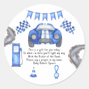 Race car. Prayer candle label