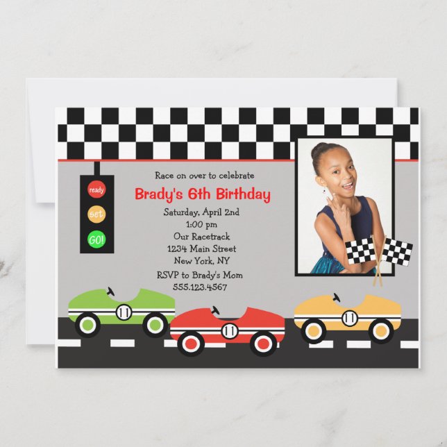 Race Car Racecar Brithday Birthday Invitation 2 (Front)