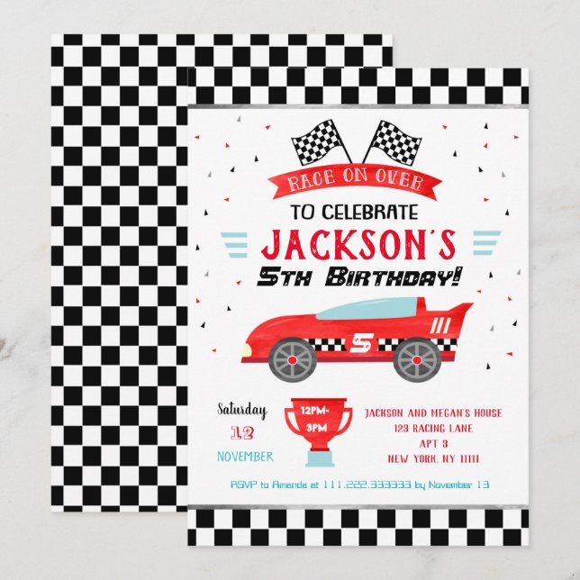Race Car Racer Birthday Party Invitations (Front/Back)