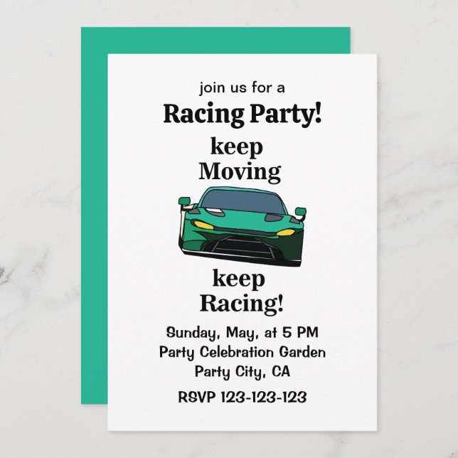 Race Car Racer Racing Party Invitation (Front/Back)