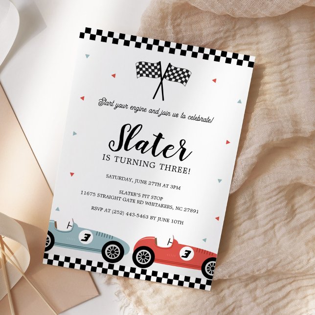 Race Car Racing Blue Red Birthday Invitation (Creator Uploaded)