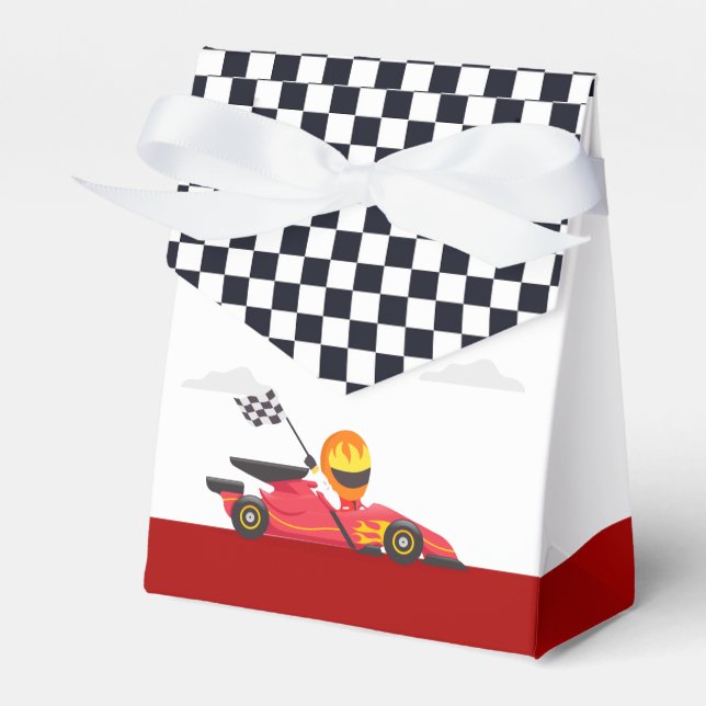 Race Car Racing Boy Birthday Party Chequered Favour Box (Front Side)