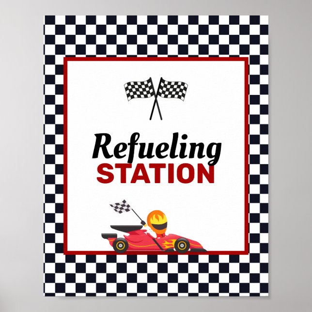 Race Car Racing Boy Birthday Refueling Station Poster (Front)
