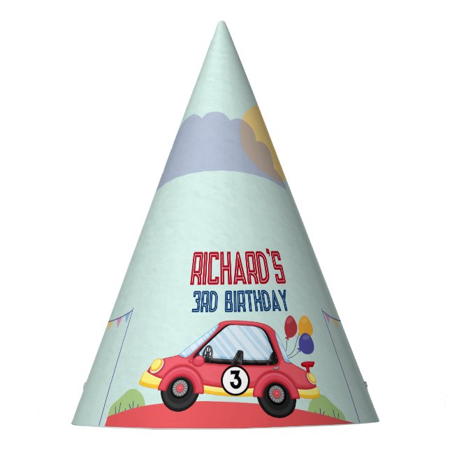 Race Car Racing Kid's Birthday Theme Party Hat (Front)