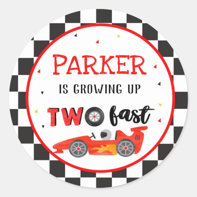 Race Car Racing Two Fast 2nd Birthday Stickers (Front)