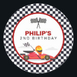 Race Car Racing Two Fast Boy Birthday Party Classic Round Sticker<br><div class="desc">Race Car Racing Two Fast Boy Birthday Party Classic Round Sticker. Check out the collection for more matching items!</div>