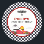 Race Car Racing Two Fast Boy Birthday Party Classic Round Sticker<br><div class="desc">Race Car Racing Two Fast Boy Birthday Party Classic Round Sticker. Check out the collection for more matching items!</div>