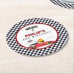 Race Car Racing Two Fast Boy Birthday Party Round Paper Coaster<br><div class="desc">Race Car Racing Two Fast Boy Birthday Party Round Paper Coaster. Check out the collection for more matching items!</div>