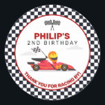 Race Car Racing Two Fast Boy Birthday Thank You Classic Round Sticker<br><div class="desc">Race Car Racing Two Fast Boy Birthday Thank You Classic Round Sticker. Check out the collection for more matching items!</div>