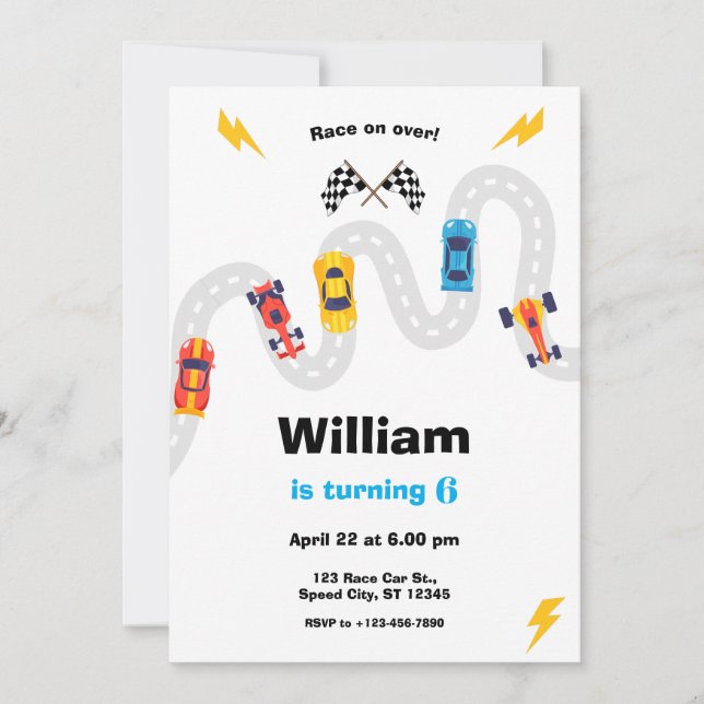 Race Car Rally Birthday Party Invitation (Front)