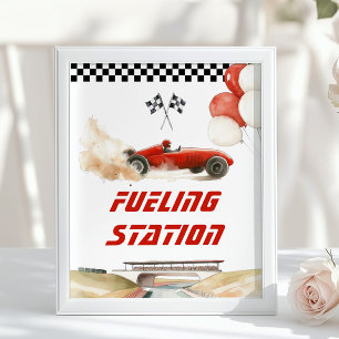 Race Car Red Fuelling Station Birthday Drinks Poster