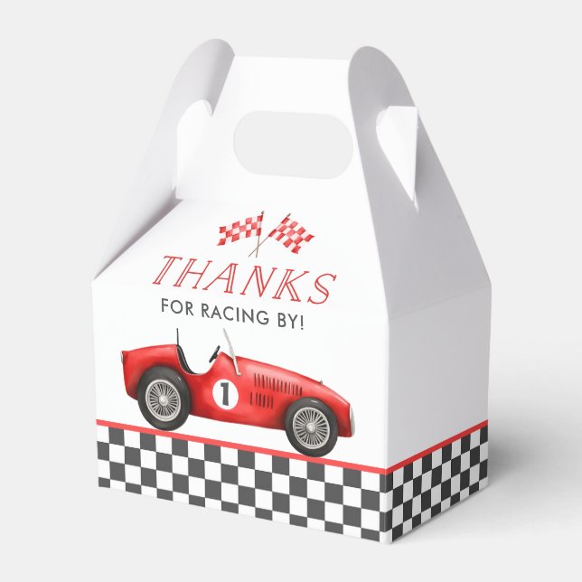 Race Car Red Racing Boy 1st Birthday Favour Box (Front Side)