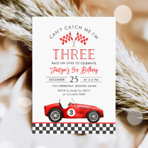 Race Car Red Racing Boy 3rd Birthday Invitation
