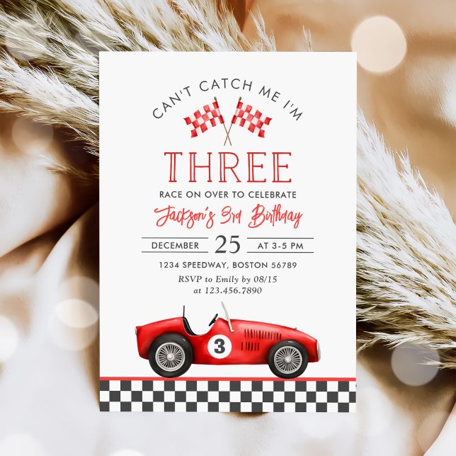 Race Car Red Racing Boy 3rd Birthday Invitation (Creator Uploaded)