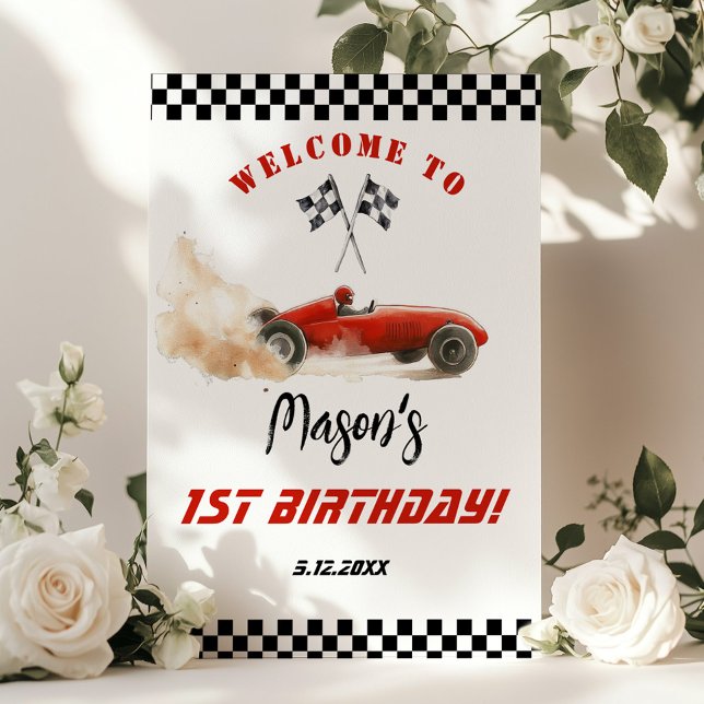 Race Car Red Racing Kids Birthday Welcome Poster (Creator Uploaded)