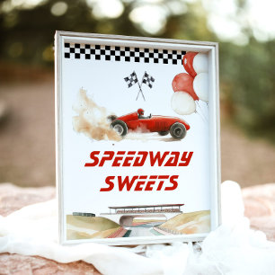 Race Car Red Speedway Sweets Birthday party Poster