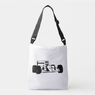 Race Car Silhouette black and white Crossbody Bag