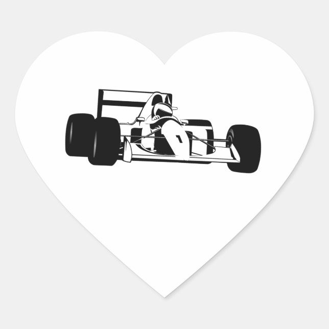 Race Car Silhouette black and white Heart Sticker (Front)