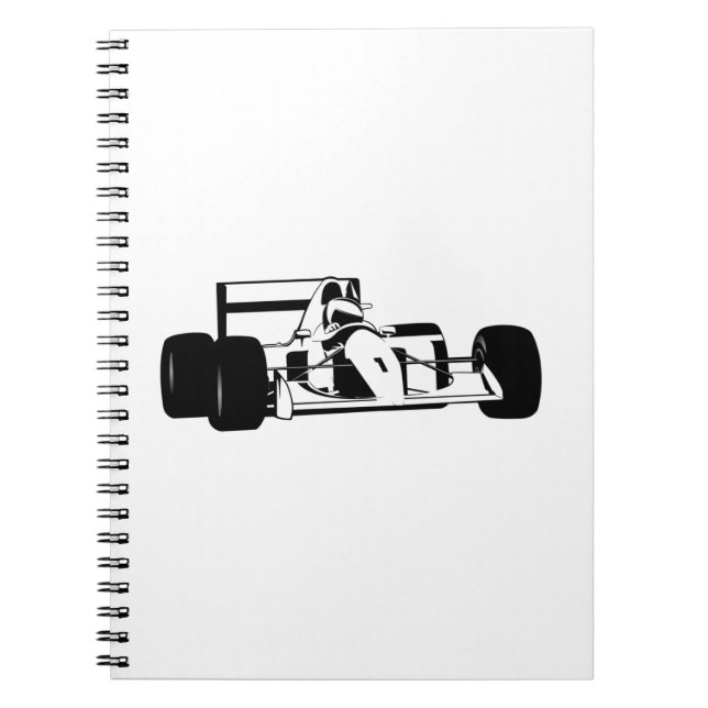 Race Car Silhouette black and white Notebook (Front)