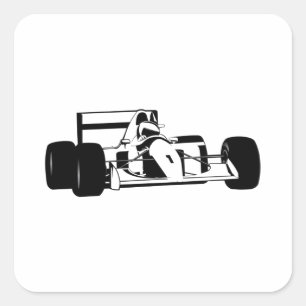 Race Car Silhouette black and white Square Sticker