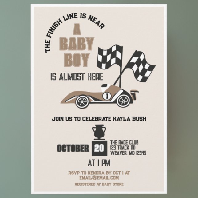 Race Car Sporty Boy Baby Shower Invitation (Creator Uploaded)