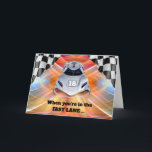 Race Car Theme 18th Birthday Fast Lane Card<br><div class="desc">When you're in the Fast Lane ...  birthdays seem to fly by. Happy 18th Birthday! Race car themed birthday card with the number 18 on the car. Customise the cover and inside text as you like for other birthday years. Art,  image,  and verse copyright © Shoaff Ballanger Studios,  2022.</div>