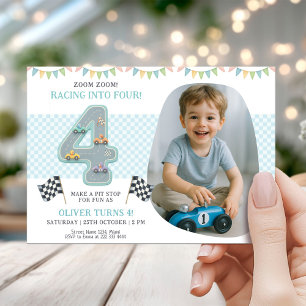 Race Car Theme 4th Birthday Party Invitation