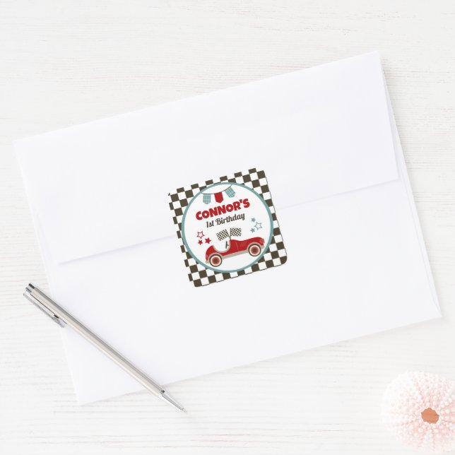 Race Car Theme Square Sticker (Envelope)