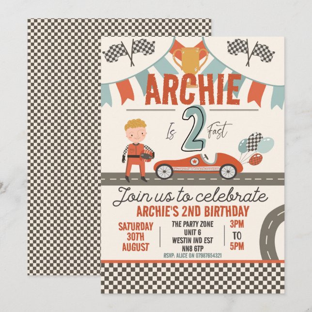 Race Car Themed Invitations – Perfect for Kids (Front/Back)