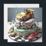 RACE CAR THEMED KIDS BIRTHDAY CAKE CARD<br><div class="desc">FUN FUTURE RACE CAR CHAMP! KIDS BIRTHDAY LAYER CAKE ON THE FRONT OF THE CARD.  COMPLETELY EDITABLE COPY ON THE BACK.</div>