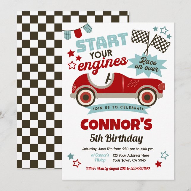 Race Car Themed Party Invitation (Front/Back)