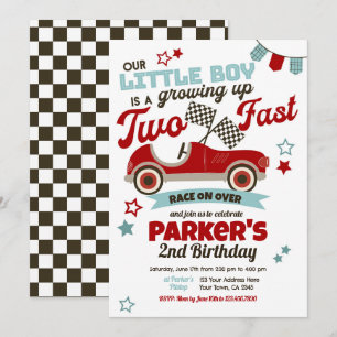 Race Car Themed Party Invitation for 2nd Birthday