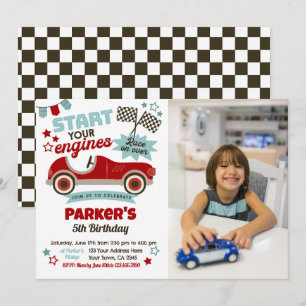 Race Car Themed Party Invitation with Photo