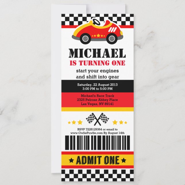 Race Car Ticket Pass Birthday Party Invitation (Front)
