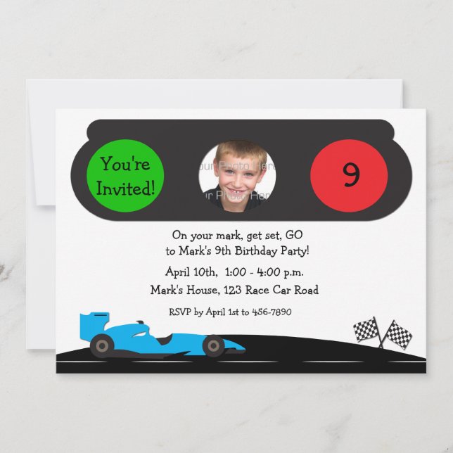 Race Car, Traffic Light Birthday Photo Invitation (Front)
