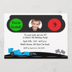 Race Car, Traffic Light Birthday Photo Invitation