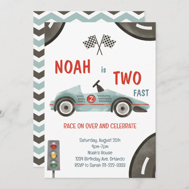 Race Car Two Fast 2nd Birthday Invitation (Front/Back)